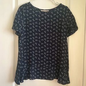 LOFT Short Sleeve Ruffle Criss Cross Blouse Petite Size S